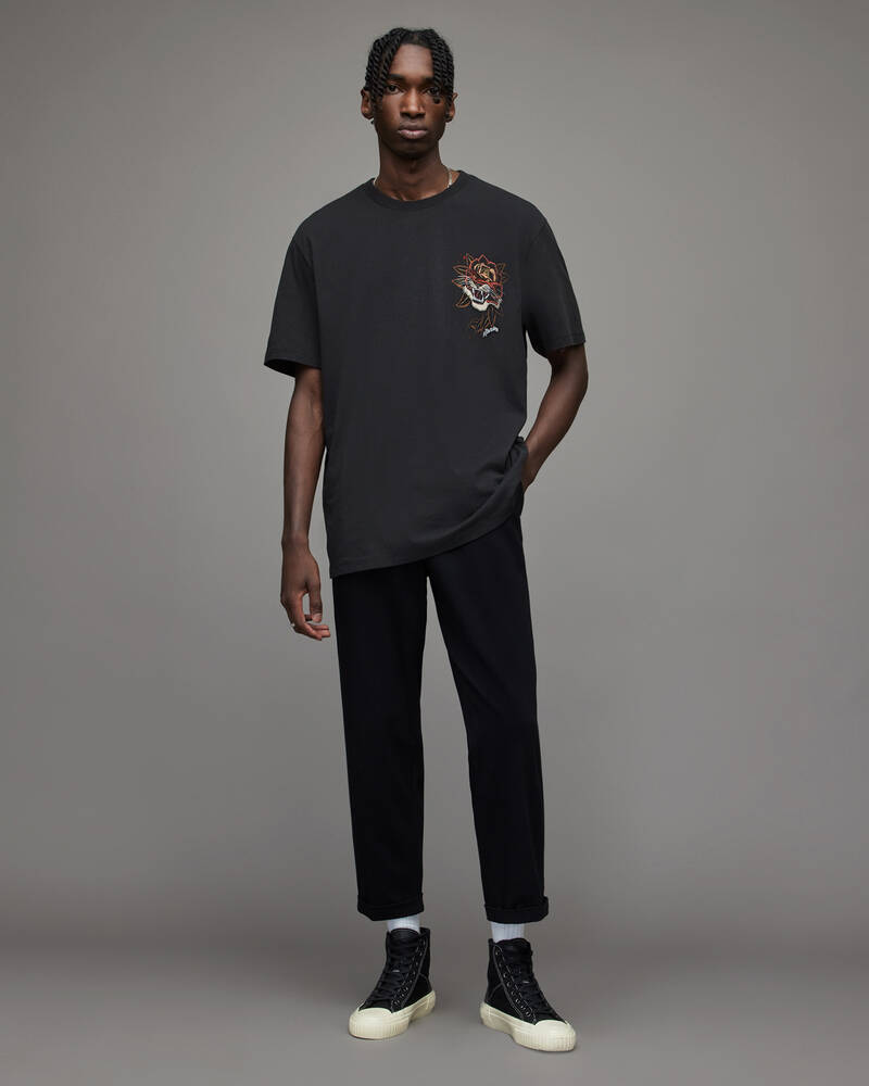 Jet Black Allsaints Tiger Rose Crew T Shirt | MG272X-451