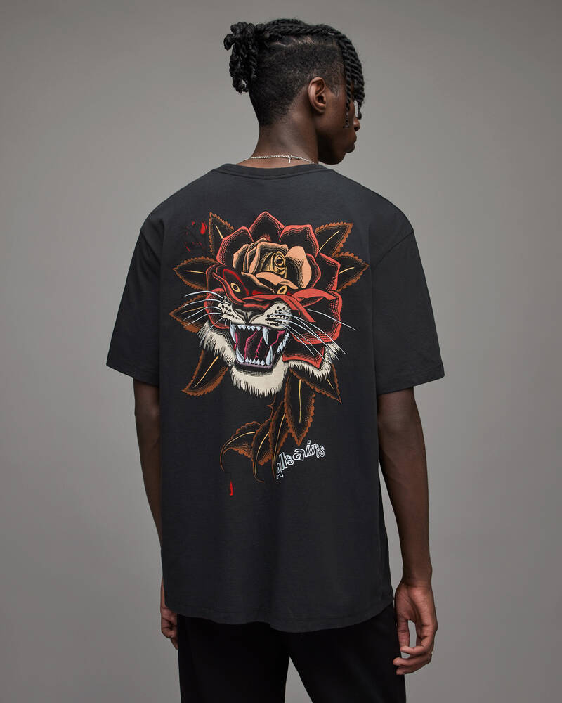 Jet Black Allsaints Tiger Rose Crew T Shirt | MG272X-451