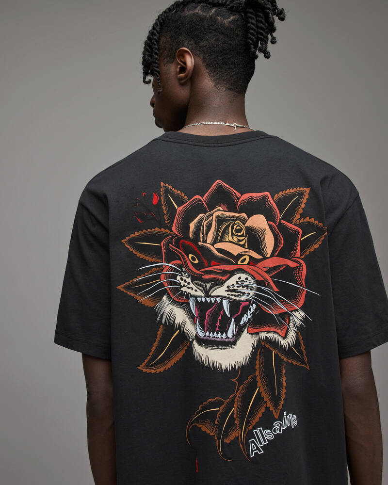 Jet Black Allsaints Tiger Rose Crew T Shirt | MG272X-451