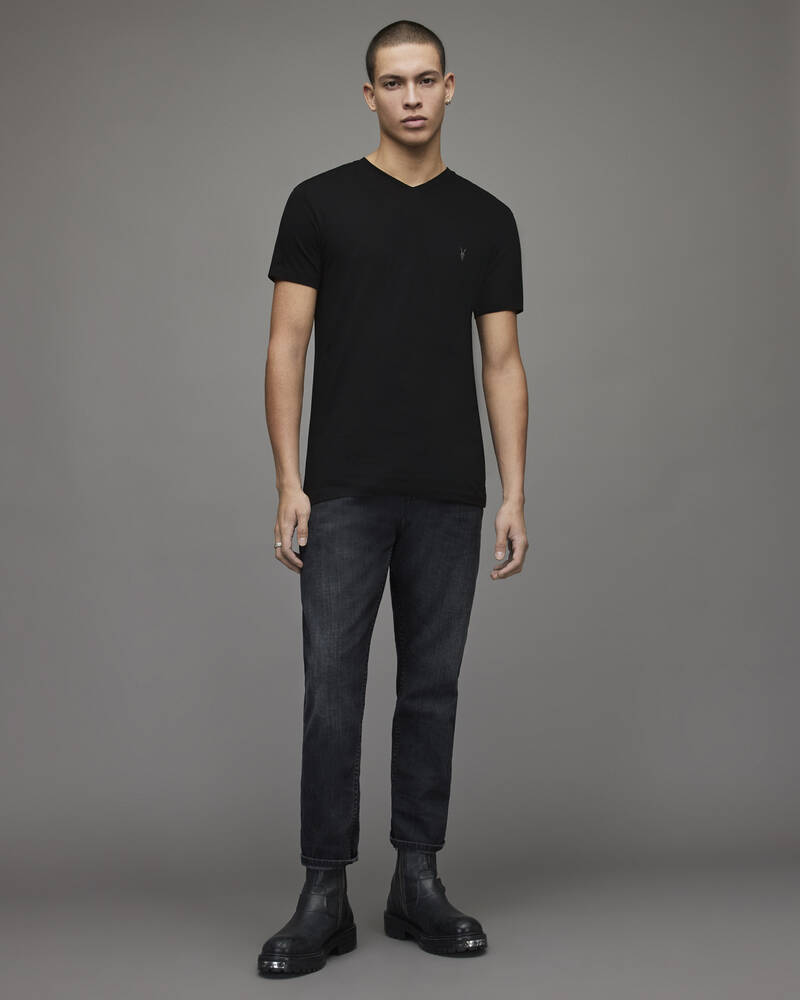 Jet Black Allsaints Tonic V Neck T Shirt | MD001M-451