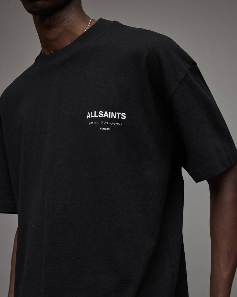 Jet Black Allsaints Underground Crew T Shirt | MG386W-451