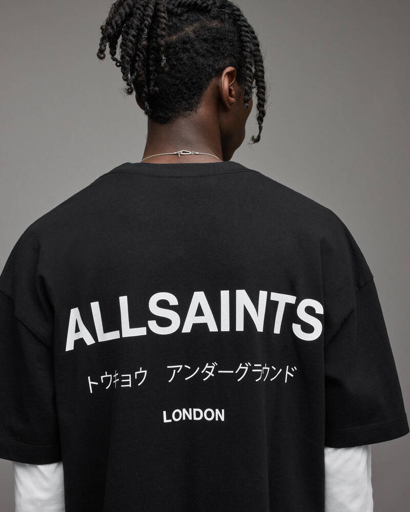 Jet Black Allsaints Underground Crew T Shirt | MG386W-451