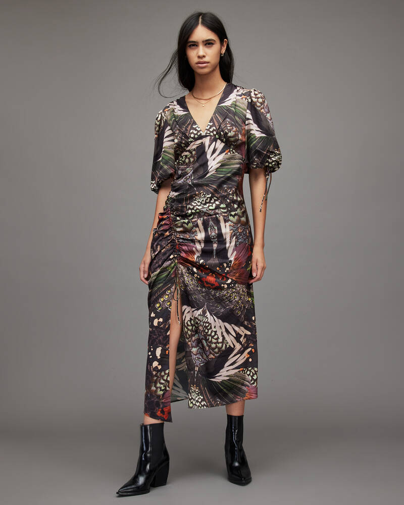 Jewel Green Allsaints Safiya Gene Butterfly Print Maxi Dress | WD208X-8080