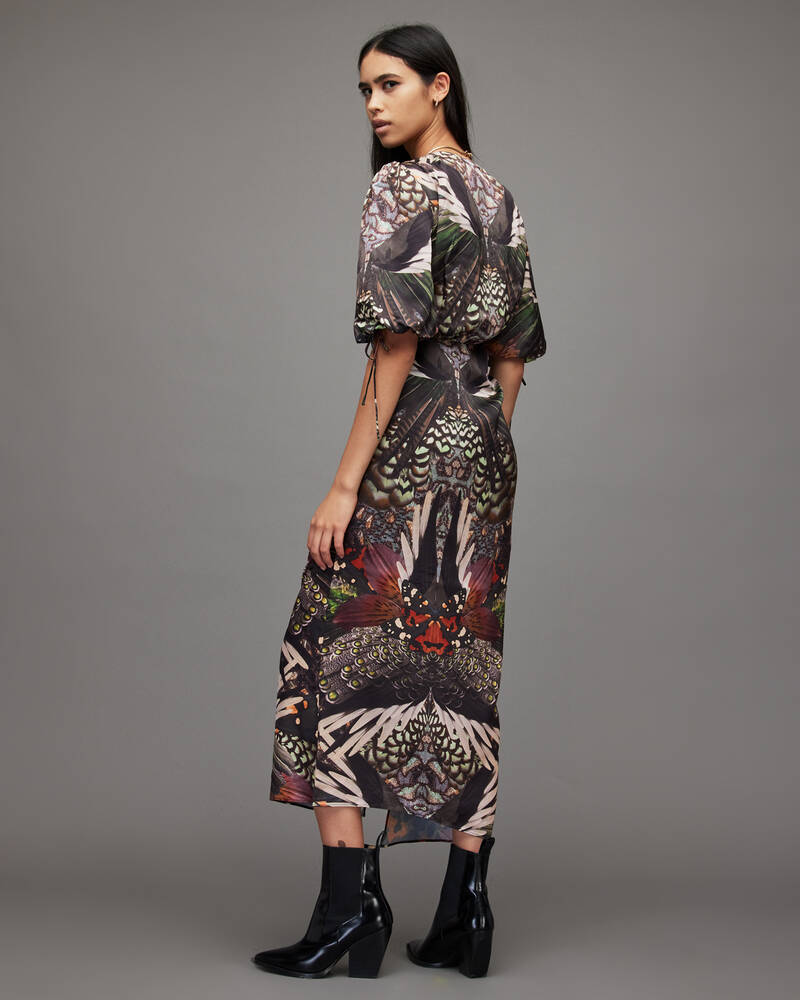 Jewel Green Allsaints Safiya Gene Butterfly Print Maxi Dress | WD208X-8080