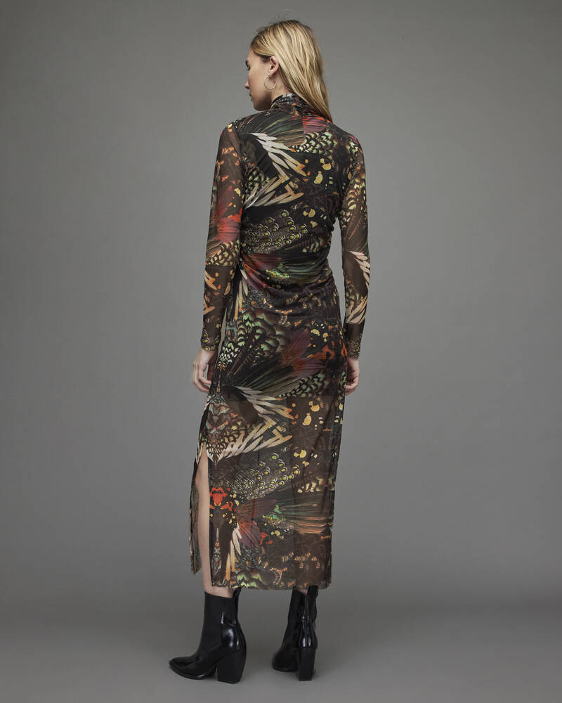 Jewel Green Allsaints Tia Gene Butterfly Print Midi Dress | WD287X-8080