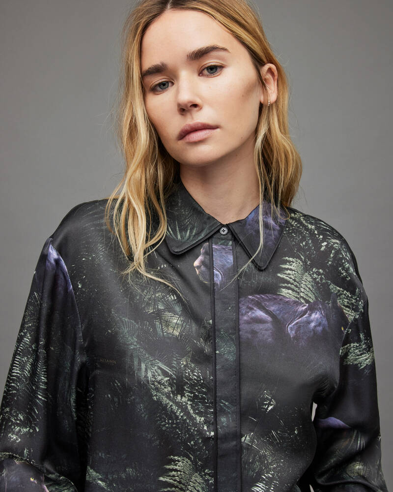 Jungle Green Allsaints Sofi Kim Silk Blend Pyjama Shirt | WX016X-5406