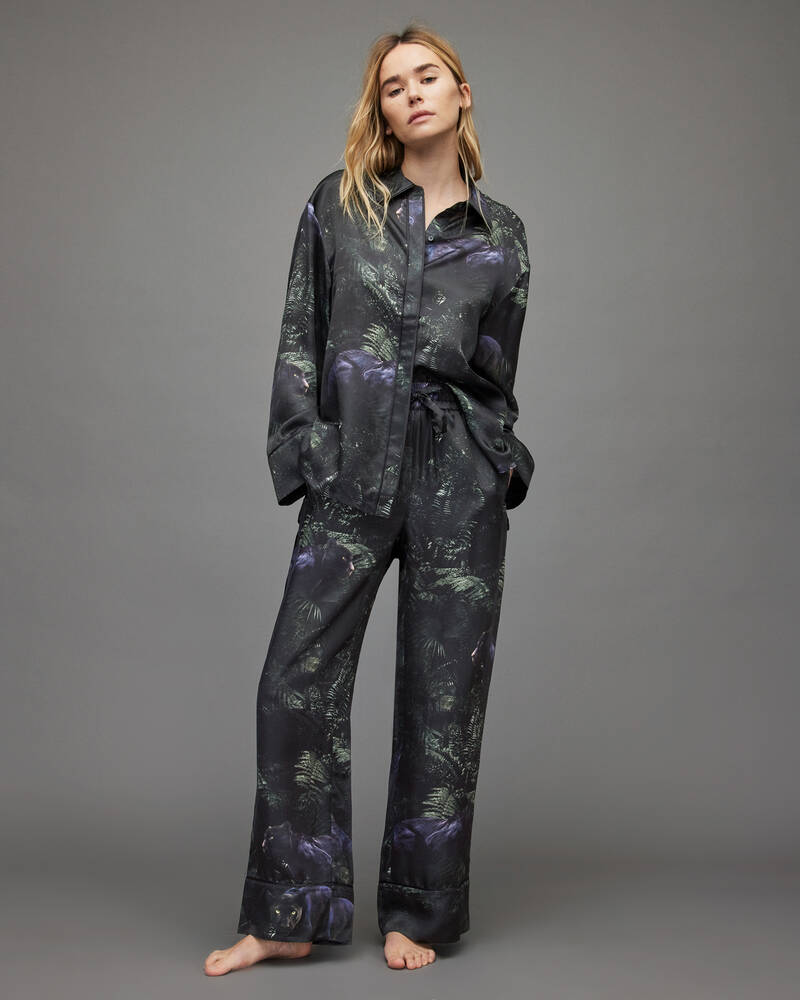 Jungle Green Allsaints Sofi Kim Silk Blend Pyjama Shirt | WX016X-5406