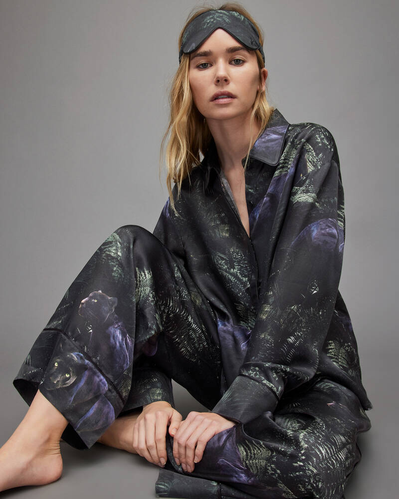 Jungle Green Allsaints Sofi Kim Silk Blend Pyjama Shirt | WX016X-5406