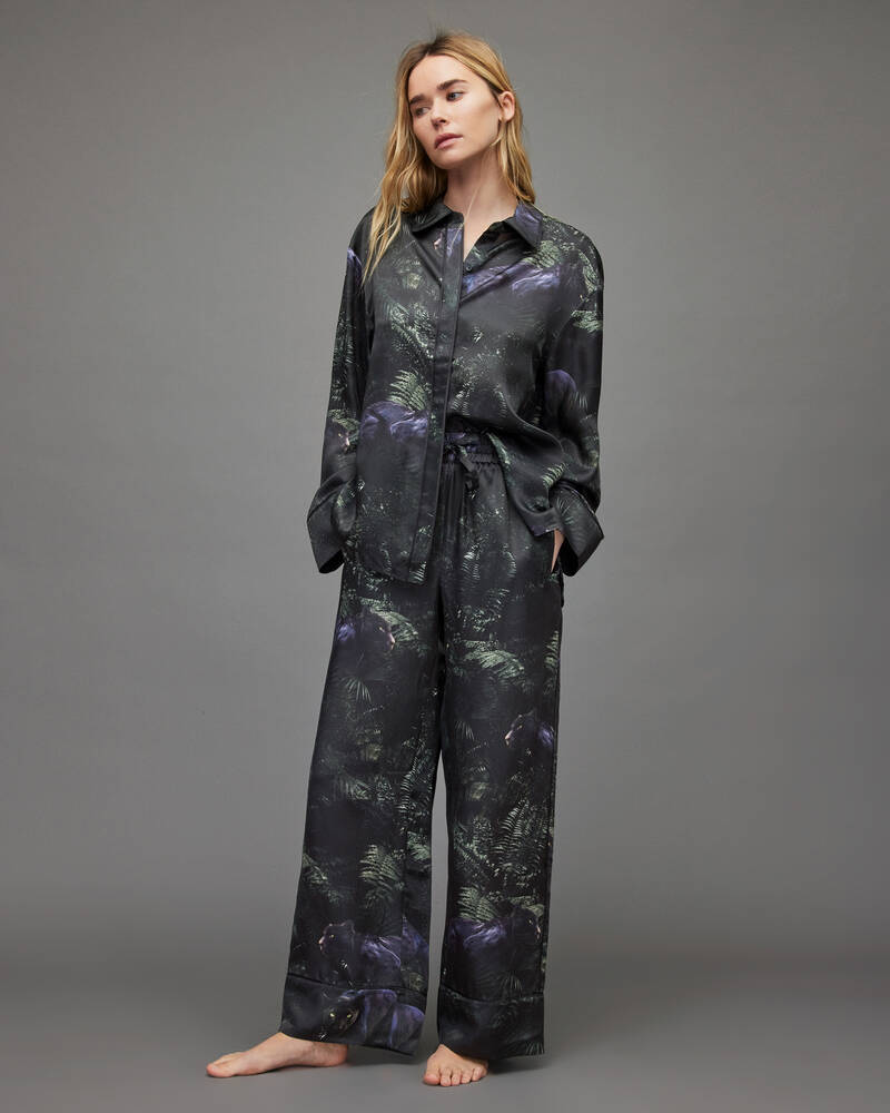 Jungle Green Allsaints Sofi Kim Silk Blend Pyjama Trousers | WX017X-5406