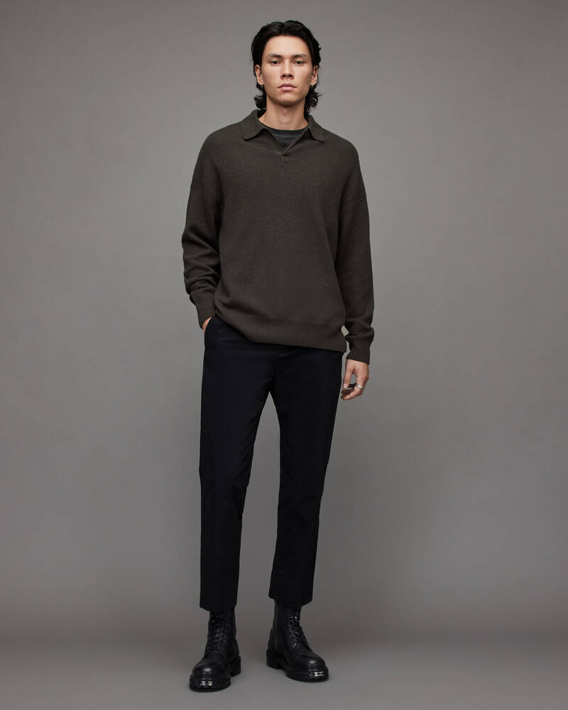 Khaki Brown Allsaints Anson Polo Jumper | MK149X-4063