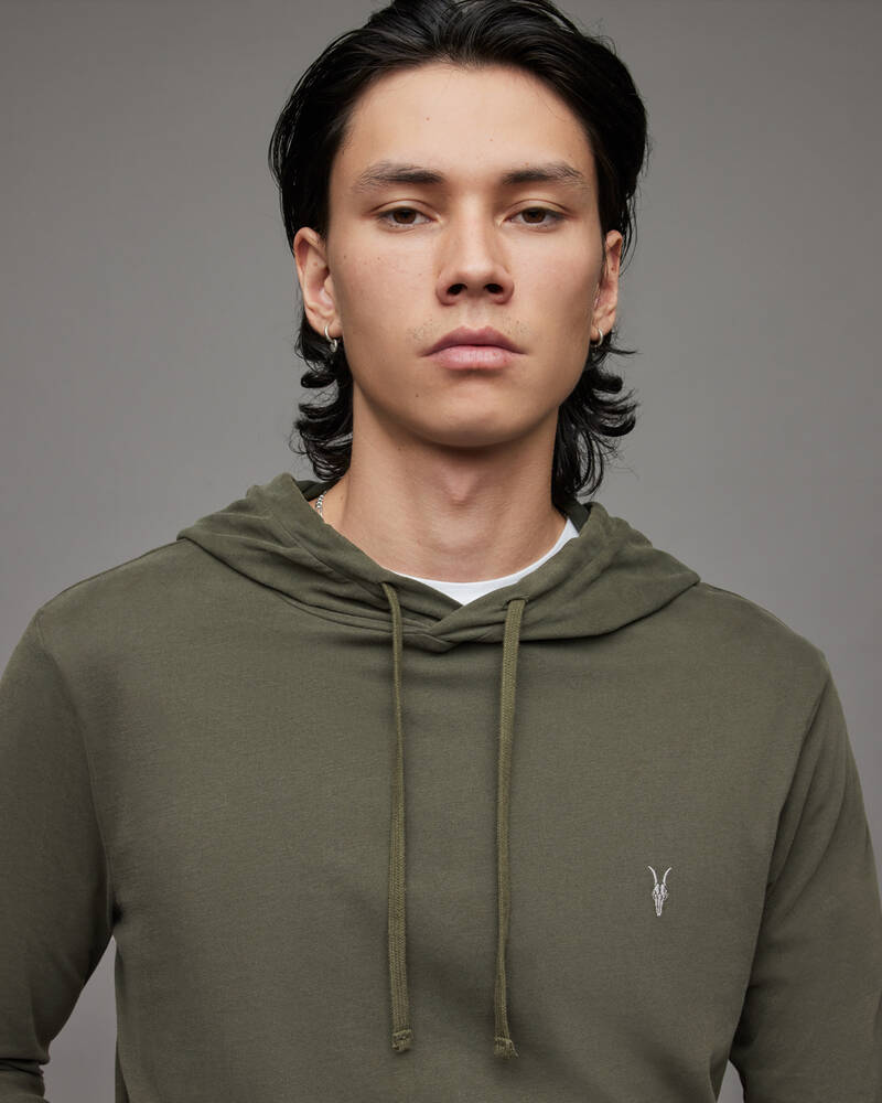 Khaki Green Allsaints Brace Pullover Brushed Cotton Hoodie | MF039X-3836