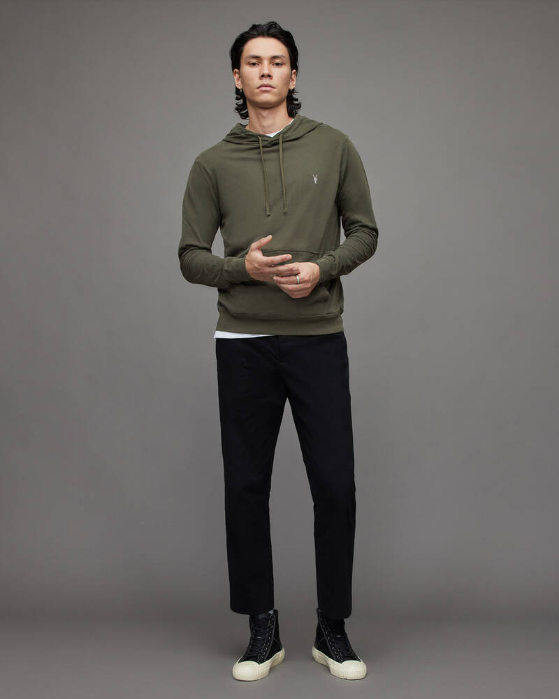 Khaki Green Allsaints Brace Pullover Brushed Cotton Hoodie | MF039X-3836