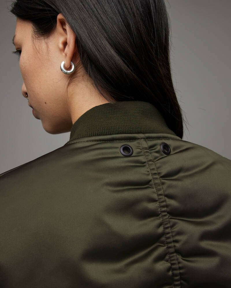 Khaki Green Allsaints Calie Cropped Bomber Jacket | WO085W-3836