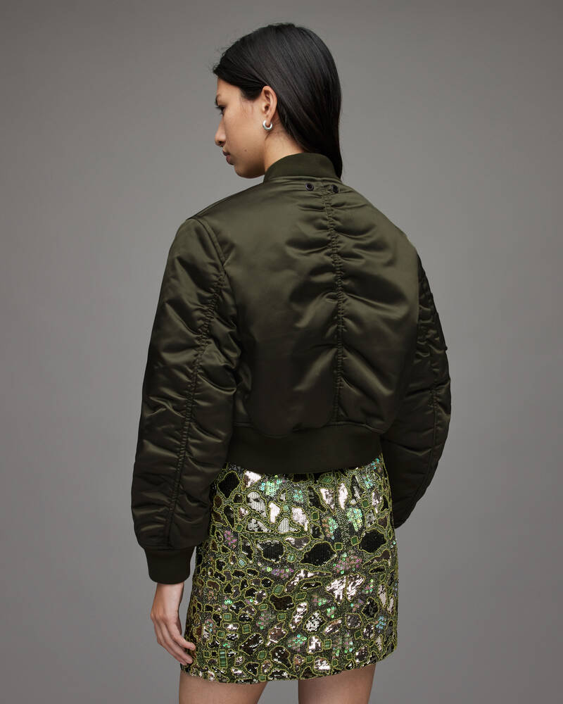 Khaki Green Allsaints Calie Cropped Bomber Jacket | WO085W-3836