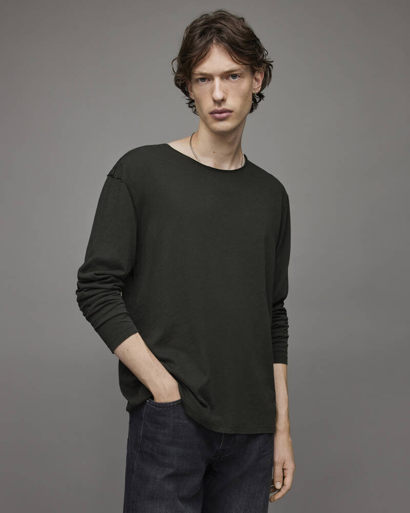 Khaki Green Allsaints Figure Long Sleeve Crew T Shirt | MD024X-3836