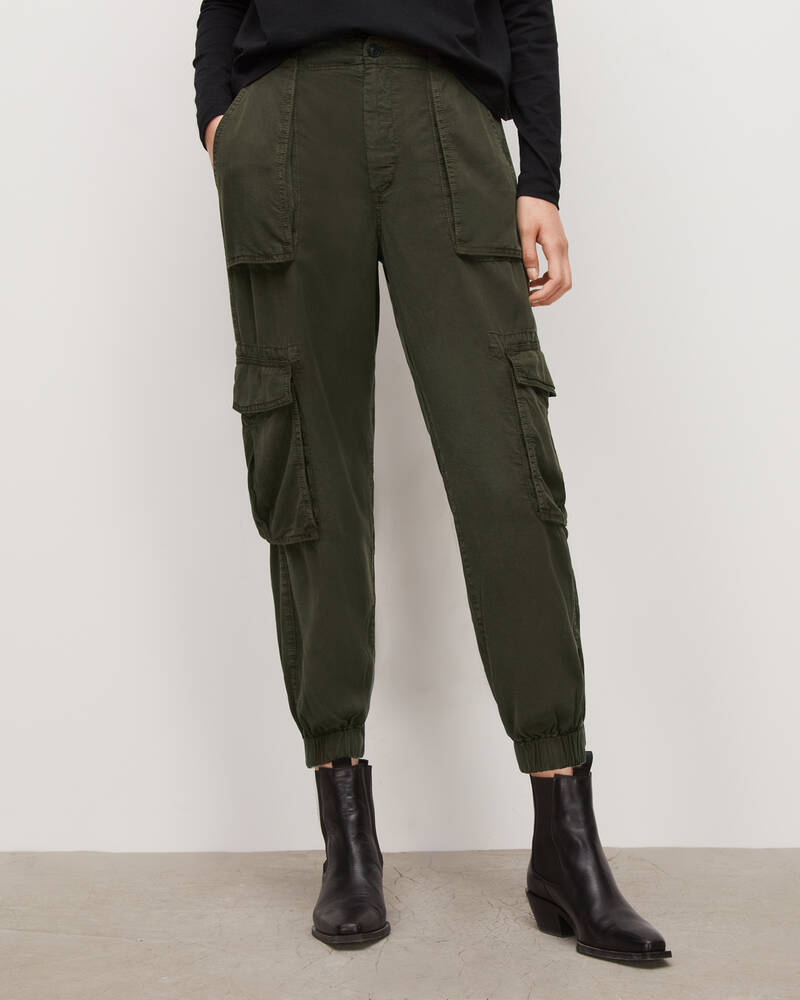 Khaki Green Allsaints Frieda High Rise Tencel Cargo Trousers | WE034W-3836