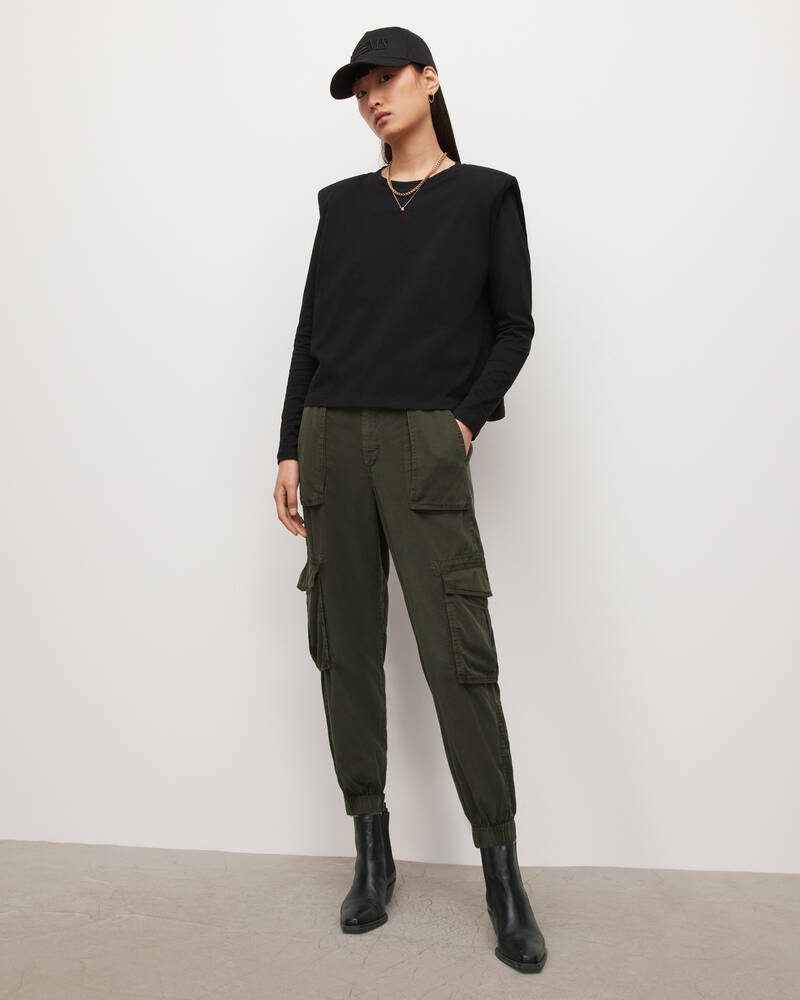 Khaki Green Allsaints Frieda High Rise Tencel Cargo Trousers | WE034W-3836