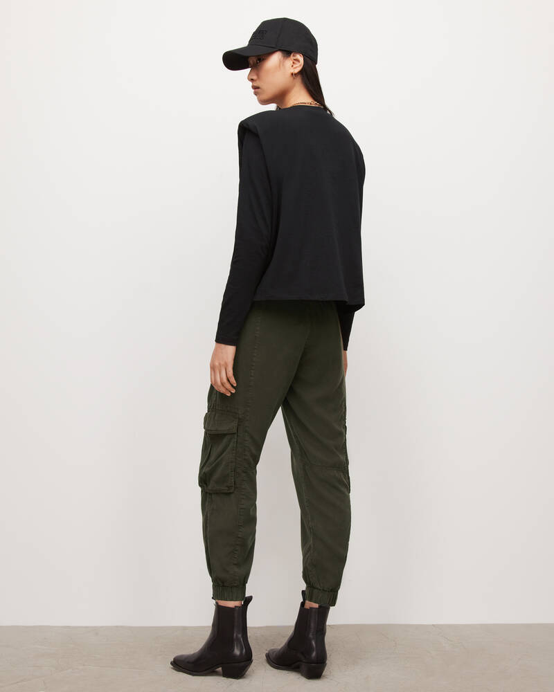 Khaki Green Allsaints Frieda High Rise Tencel Cargo Trousers | WE034W-3836