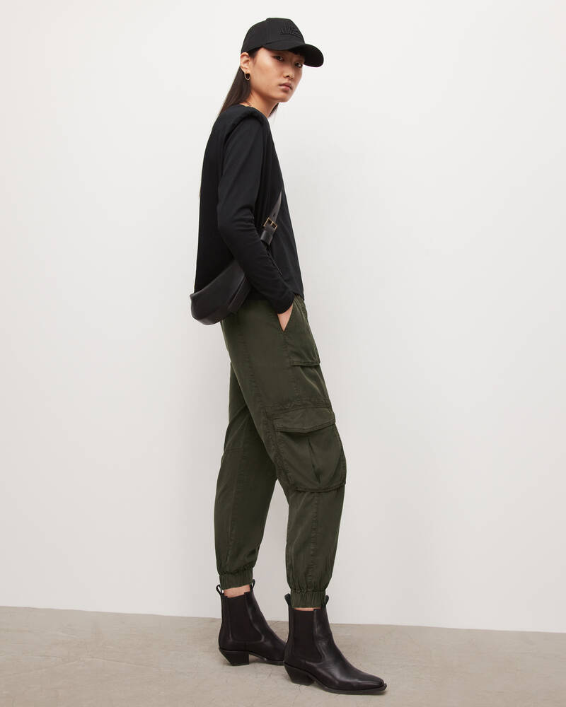 Khaki Green Allsaints Frieda High Rise Tencel Cargo Trousers | WE034W-3836