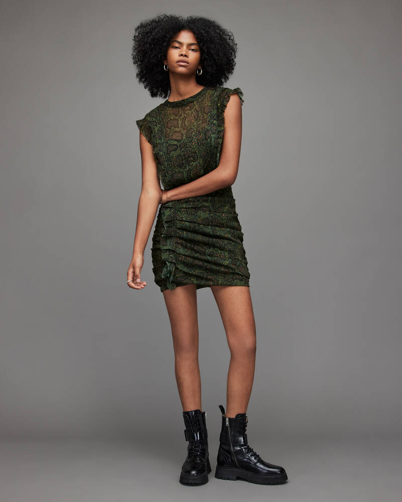 Khaki Green Allsaints Hali Tamora Mini Dress | WD126X-3836