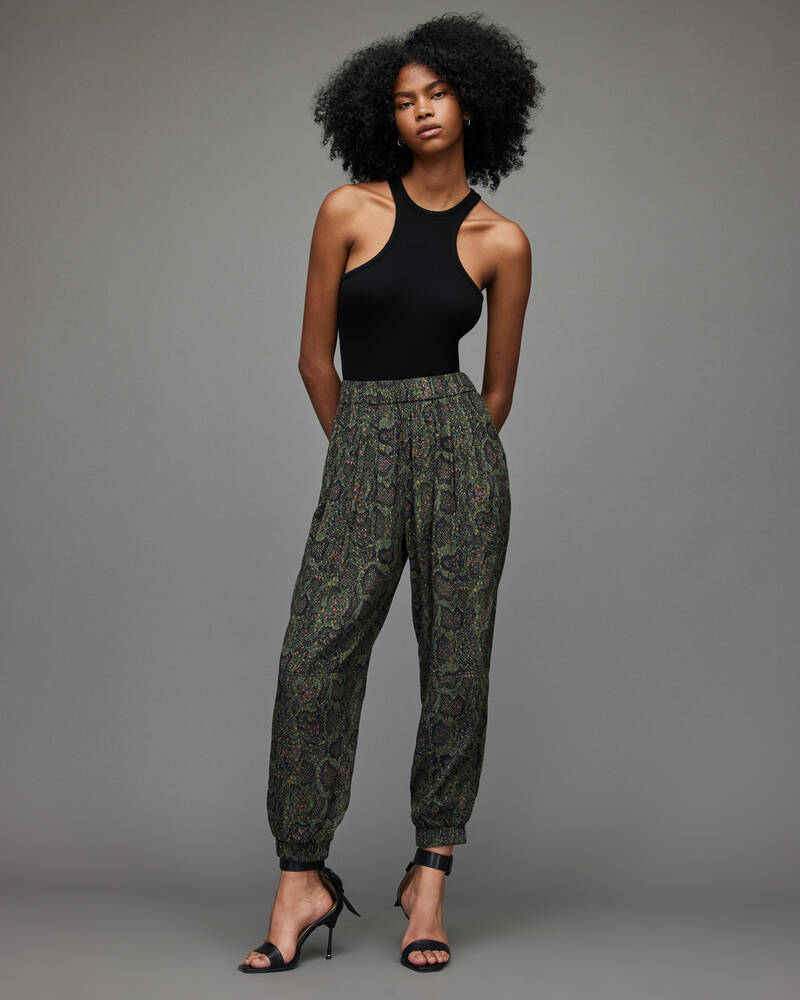 Khaki Green Allsaints Lila Tamora Tapered Trousers | WP008X-3836