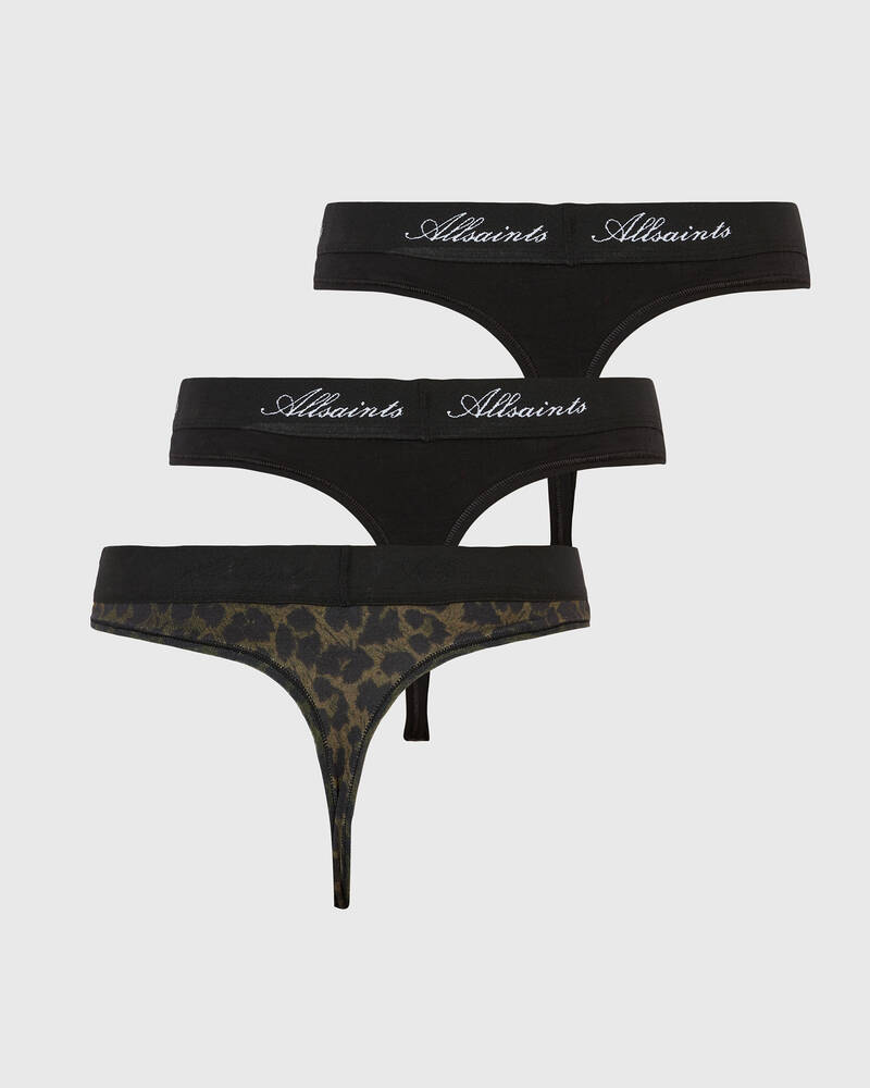 Khaki Green/Black Allsaints Betha Leppo Thong 3 Pack | WW014W-4659