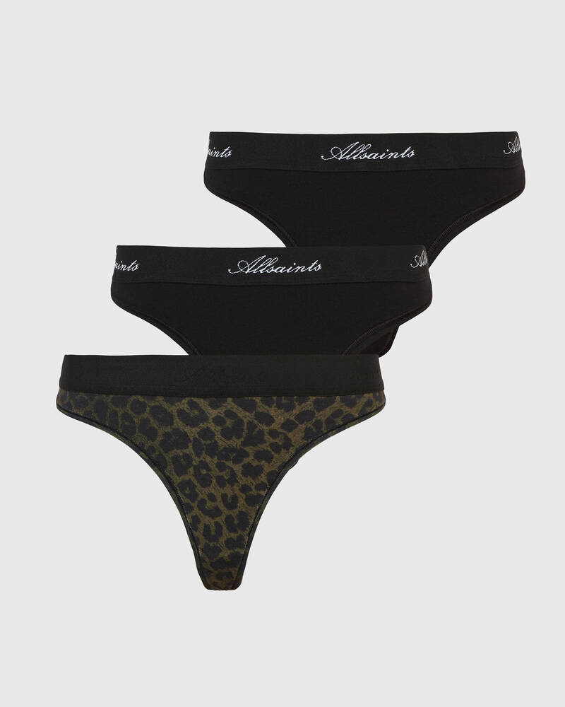 Khaki Green/Black Allsaints Betha Leppo Thong 3 Pack | WW014W-4659