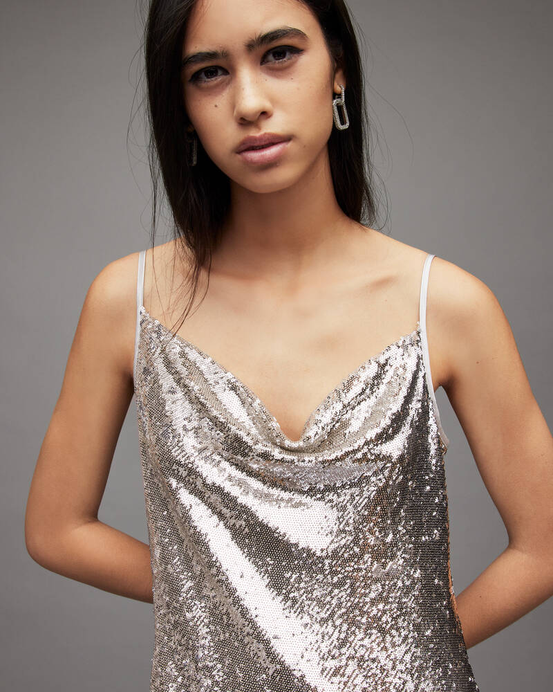 Light Gold Allsaints Hadley Sequin Dress | WD299X-8076