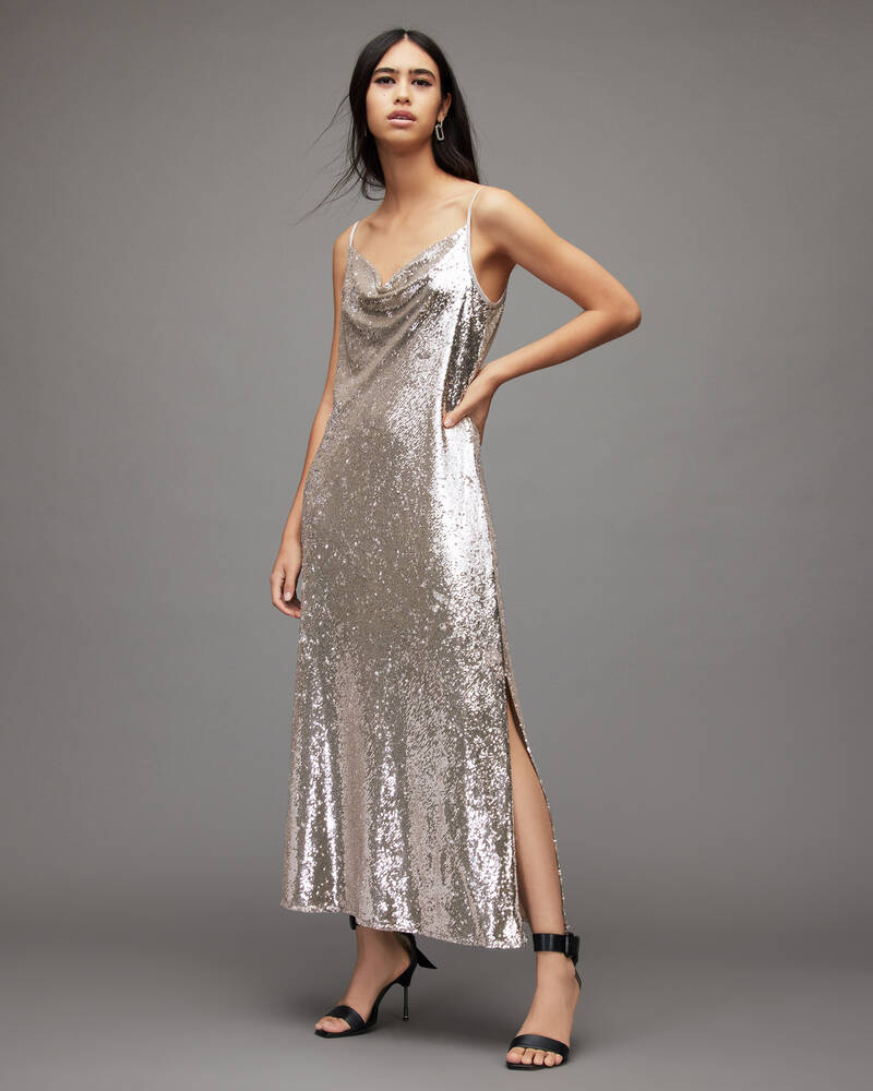 Light Gold Allsaints Hadley Sequin Dress | WD299X-8076