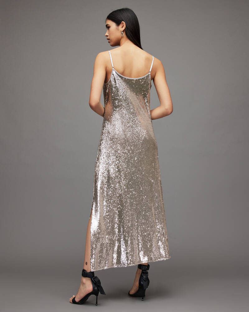 Light Gold Allsaints Hadley Sequin Dress | WD299X-8076