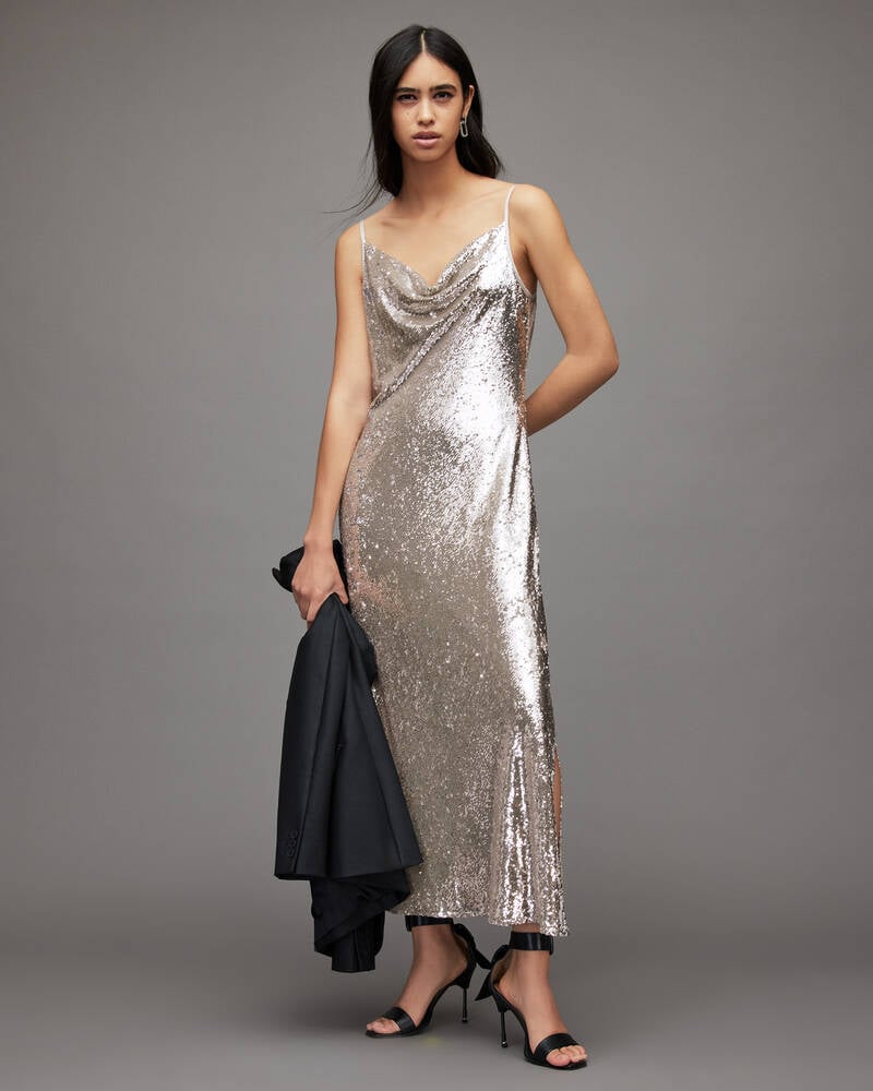 Light Gold Allsaints Hadley Sequin Dress | WD299X-8076