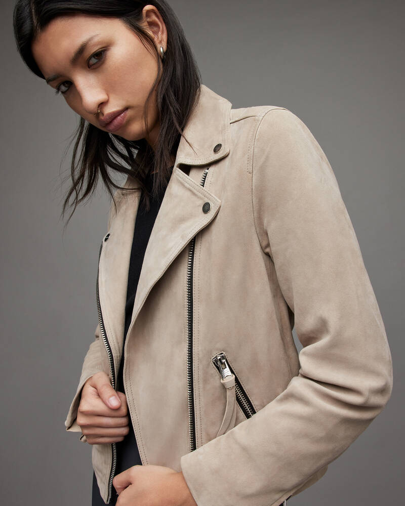 Light Grey Allsaints Dalby Suede Biker Jacket | WL250T-103