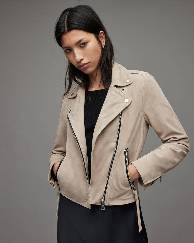 Light Grey Allsaints Dalby Suede Biker Jacket | WL250T-103