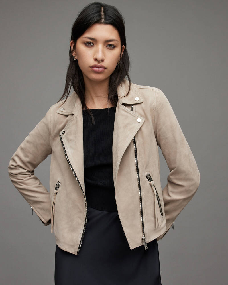 Light Grey Allsaints Dalby Suede Biker Jacket | WL250T-103