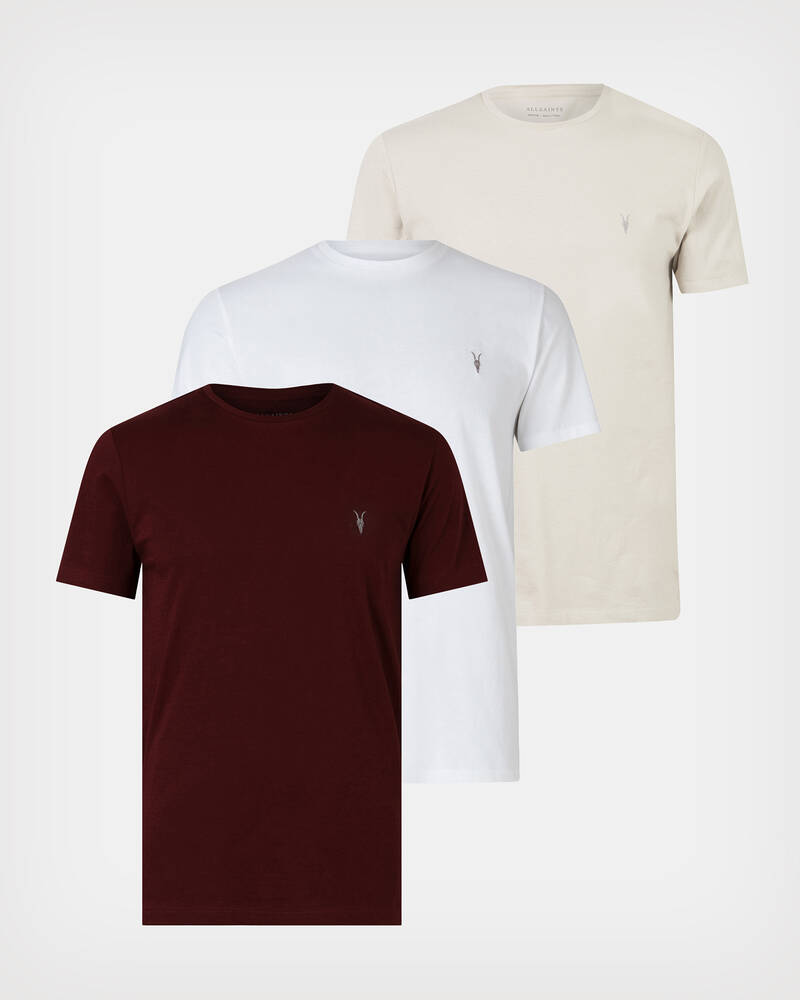 Maroon/Winter/Opt Allsaints Brace Brushed Cotton 3 Pack T Shirts | MD158X-8067