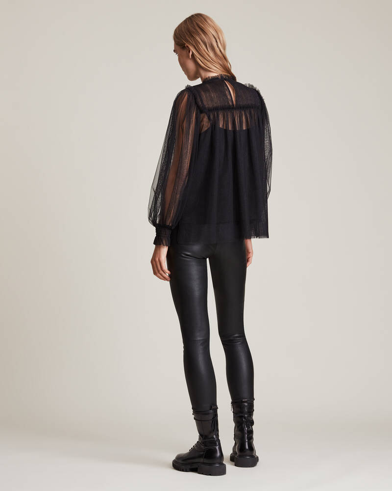 Metallic Black Allsaints Perri Tulle Top | WM271V-7133