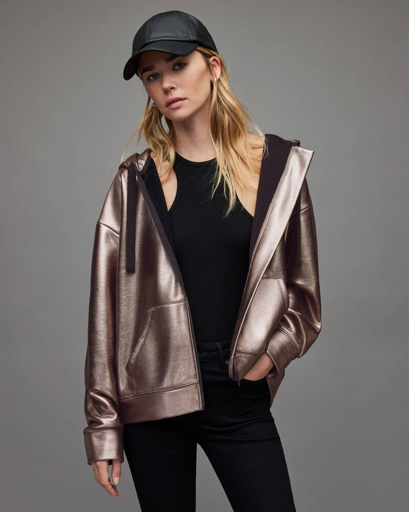 Metallic Bronze Allsaints Chlo Metallic Zip Hoodie | WM143X-8091