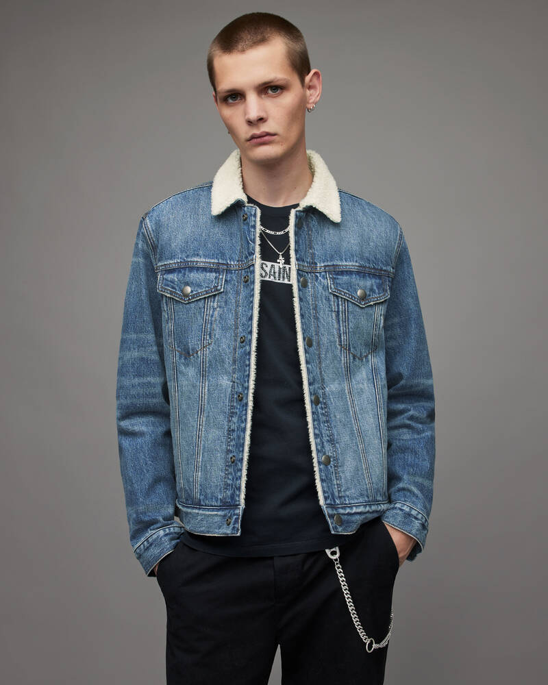 Mid Indigo Allsaints Midland Sherpa Lined Denim Jacket | MA018X-2846