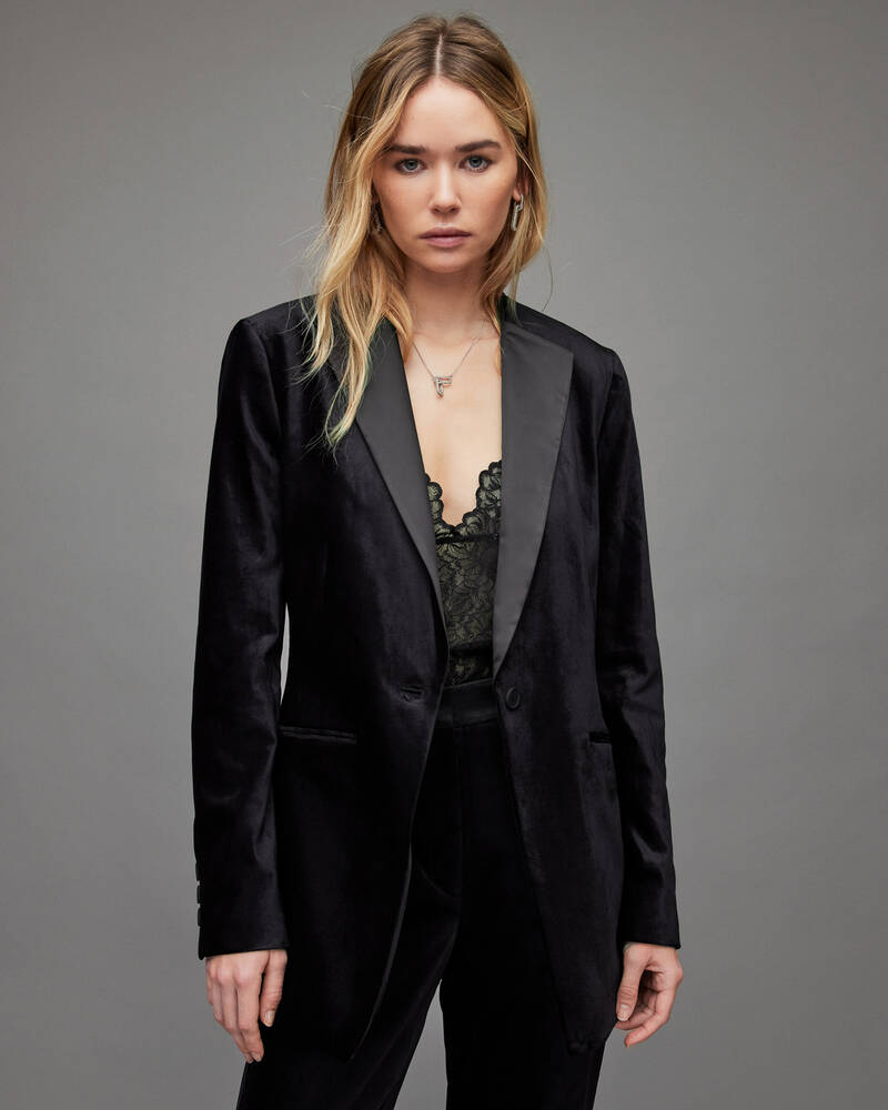 Midnight Blue Allsaints Sofia Velvet Blazer | WT033X-3867