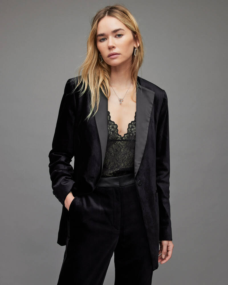 Midnight Blue Allsaints Sofia Velvet Blazer | WT033X-3867