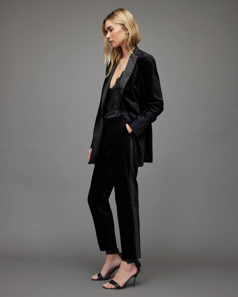 Midnight Blue Allsaints Sofia Velvet High Rise Trousers | WT034X-3867