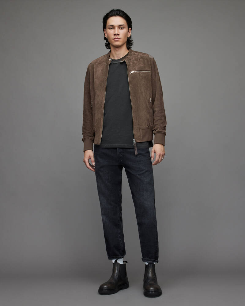 Mink Brown Allsaints Olmo Tab Collar Suede Jacket | ML054X-5731