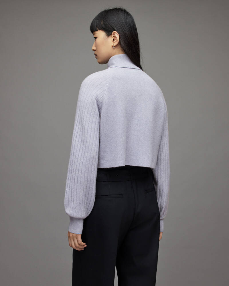 Mist Blue Allsaints Margot Roll Neck Ribbed Jumper | WK094X-4379