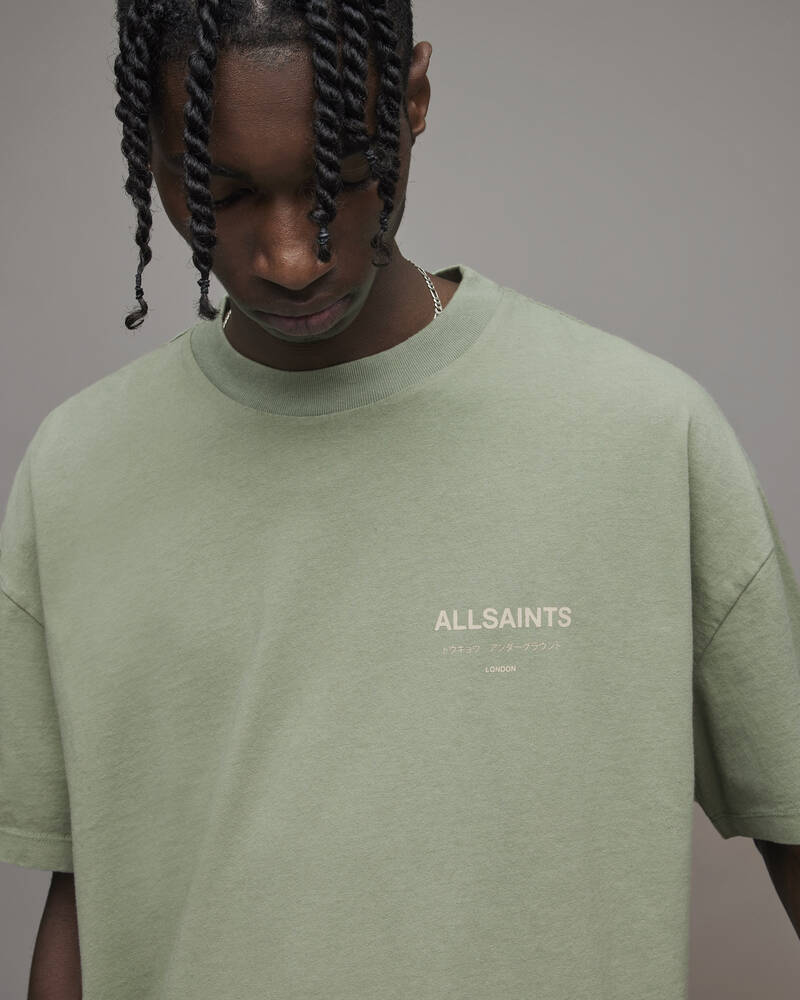 Natural Green Allsaints Underground Crew T Shirt | MG317X-7615