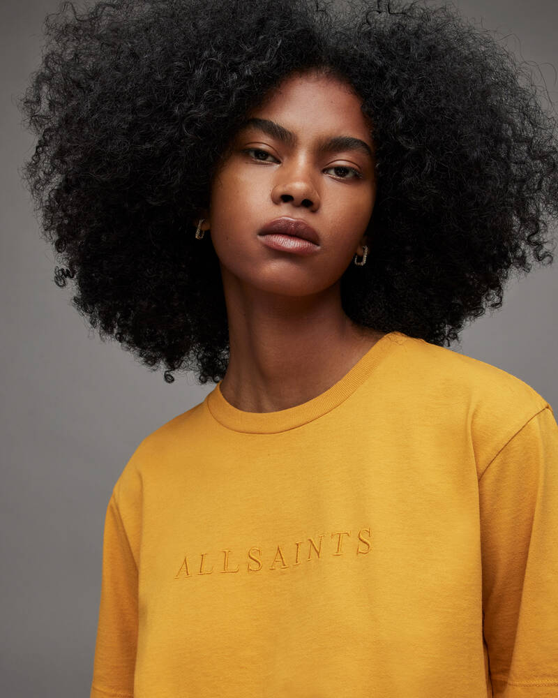 Ochre Gold Allsaints Pippa Boyfriend Embroidered T Shirt | WM192X-8104