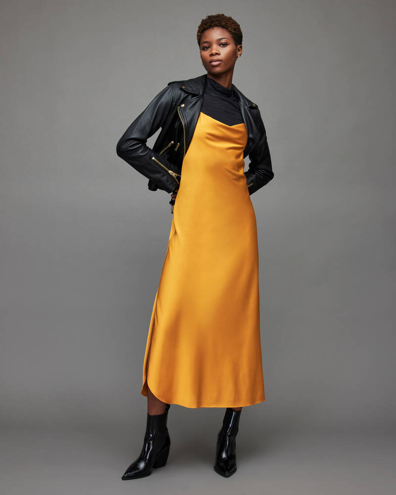 Ochre Yellow Allsaints Hadley Midi Dress | WD055V-6719