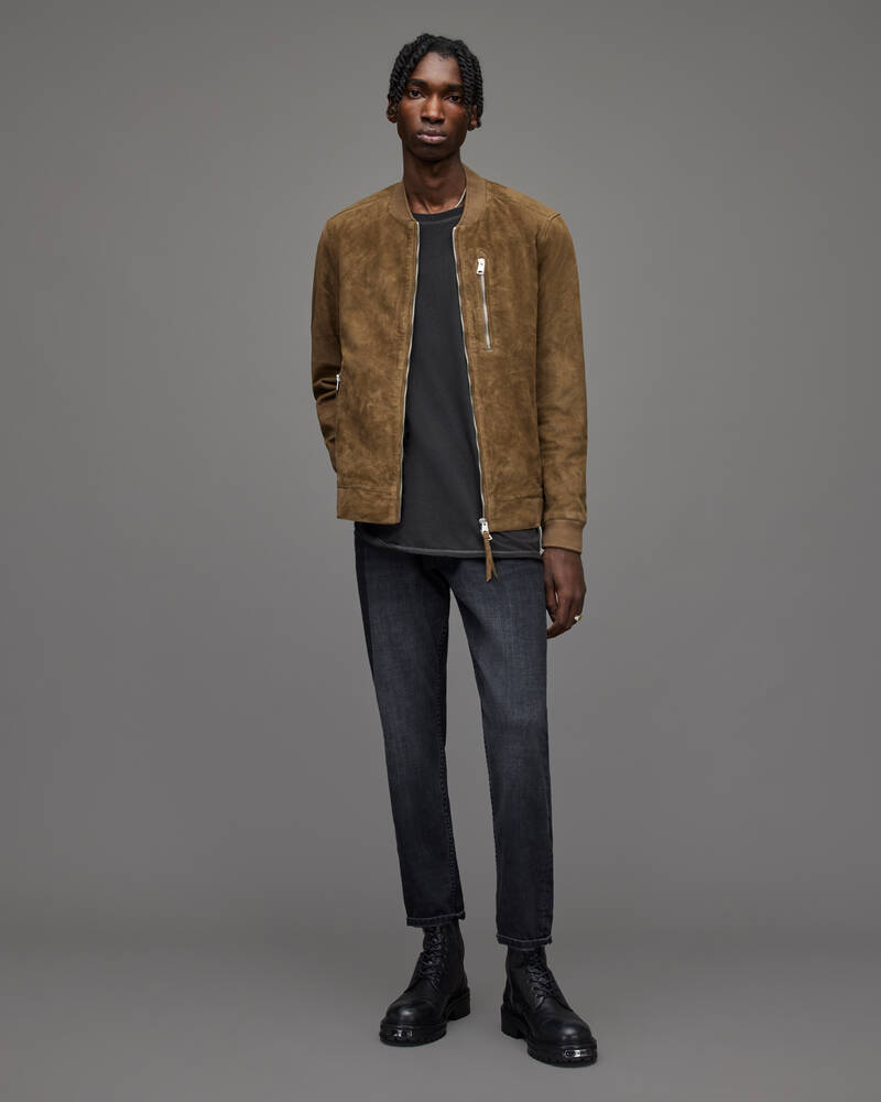 Olive Branch Green Allsaints Kemble Suede Bomber Jacket | ML036X-7809