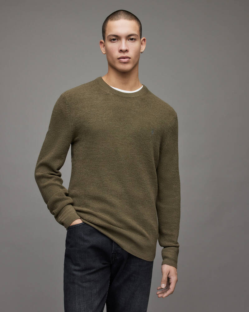 Olive Green Marl Allsaints Ivar Merino Crew Jumper | MK083X-4129