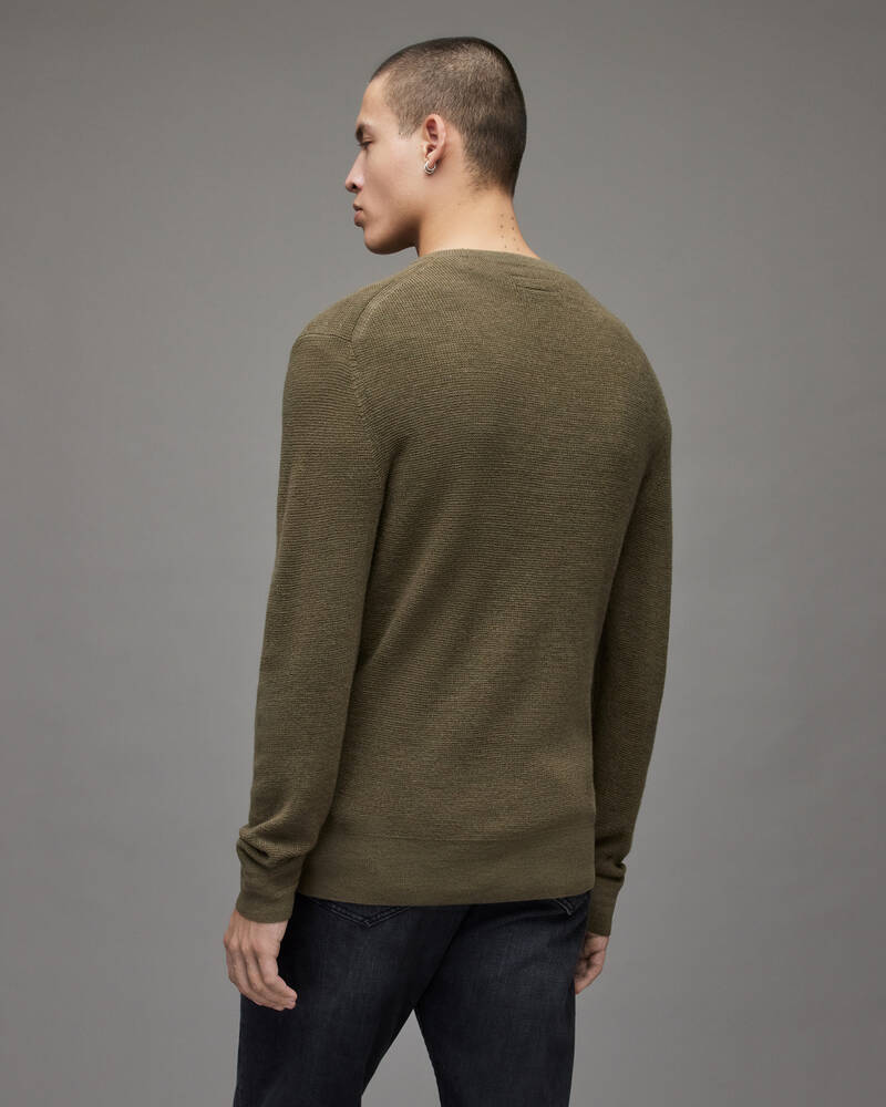 Olive Green Marl Allsaints Ivar Merino Crew Jumper | MK083X-4129