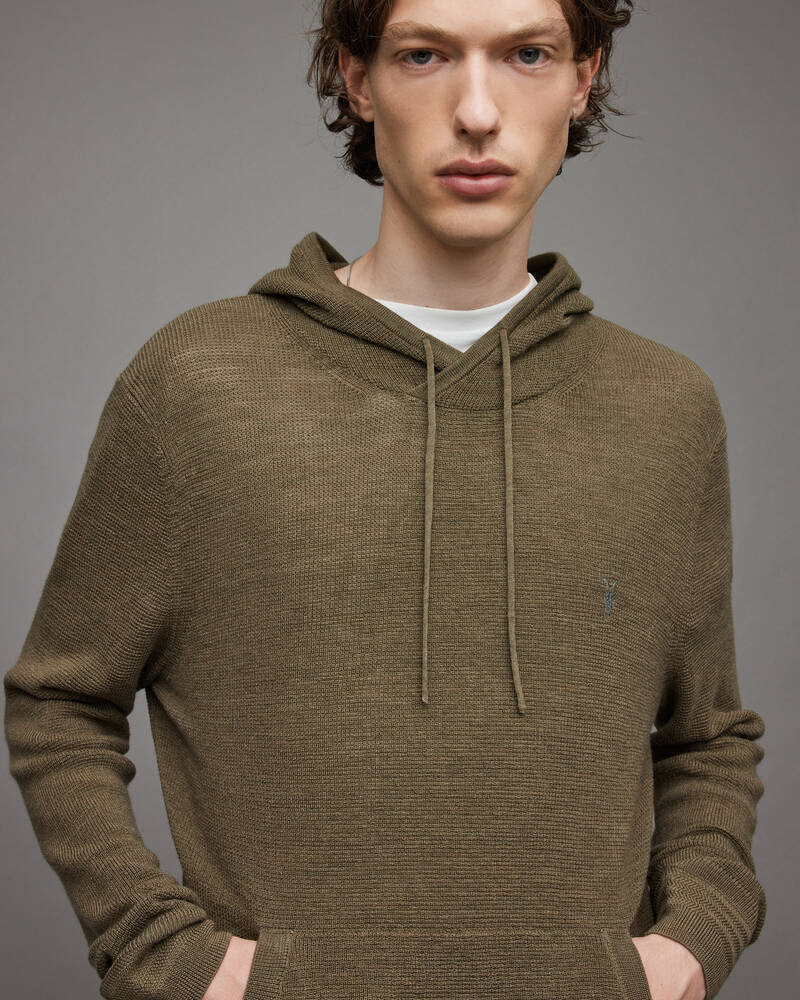 Olive Green Marl Allsaints Ivar Merino Hoodie | MK085X-4129